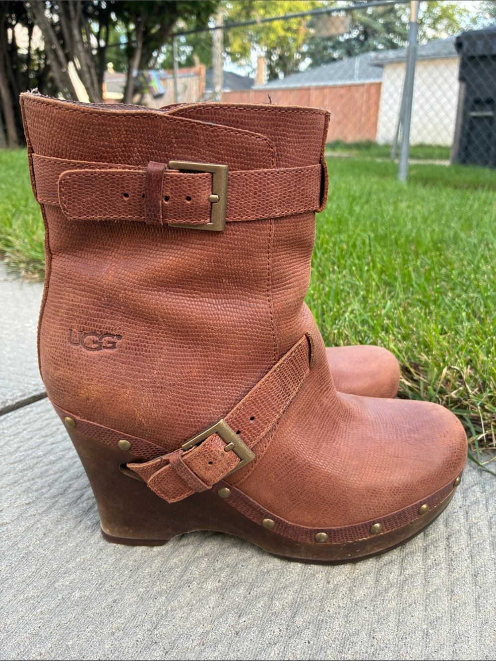 UGG Taryn Leather Wedge Booties with Buckle Detail